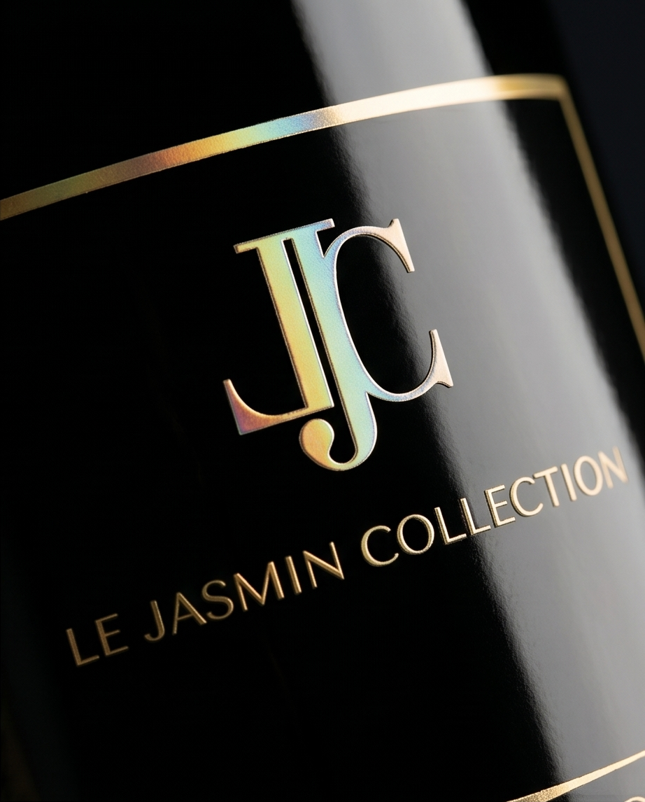 Detailansicht der LE JASMIN COLLECTION Duftkerze Tiaré Sauvage im schwarzen Glas