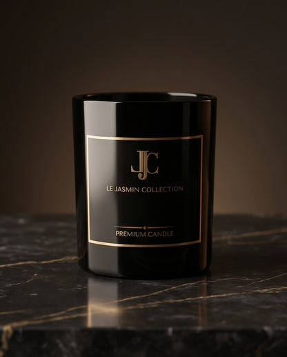 Detailansicht der LE JASMIN COLLECTION Duftkerze im schwarzen Glas