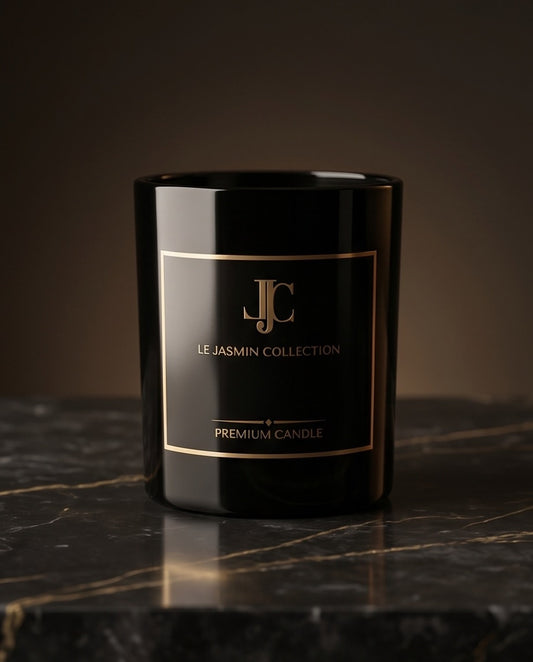 Detailansicht der LE JASMIN COLLECTION Duftkerze im schwarzen Glas