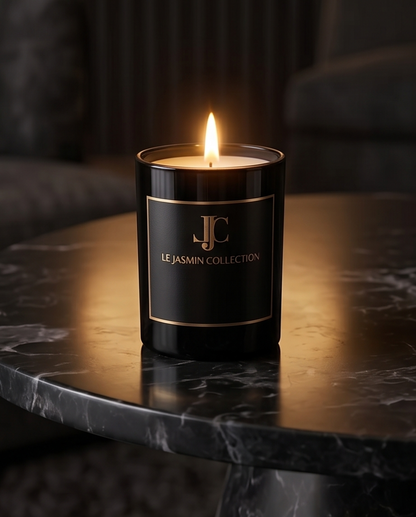 Handgegossene Black Elixir Duftkerze mit Bergamotte, Jasmin und Moschus