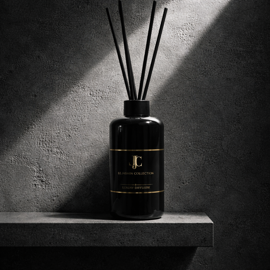 LE JASMIN Reed Diffuser 120 ml im Miron-Glas mit schwarzen Faserstäbchen